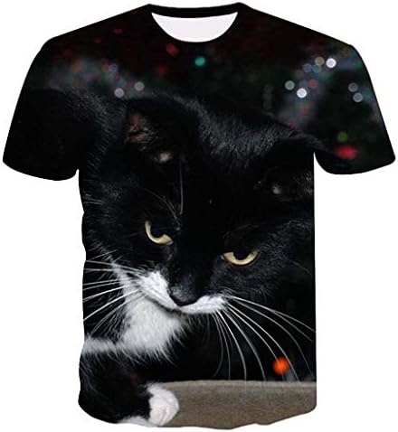 Yemenger Erkekler T-Shirt 3D Kedi Baskılı Kitty Kedi Yaz Kısa Kollu Gömlek Bluz Tops