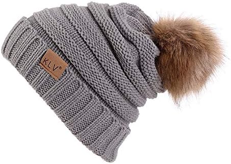 Bayan Kış Bere Şapka Saten Astarlı Faux Kürk Pom bere şapka Kadınlar için Kış Sıcak Örgü şapkalar Sıkı Sıcak Kız Şapka