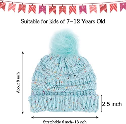 ACTLATİ Çocuklar Kış Örme Bere Şapka Renkli Ponpon Kulaklar Kayak Şapka Erkek Kız için (Yaş 7-12)