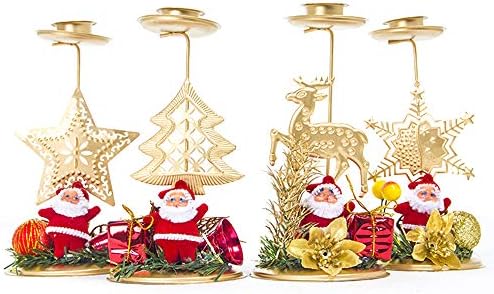 Booluee 2 Paket Noel Şamdan Süsler Yaratıcı Santa Elk Ağacı Kar Tanesi Yıldız Metal Masa Mumluk Noel Dekorasyon Parti Dekorasyon