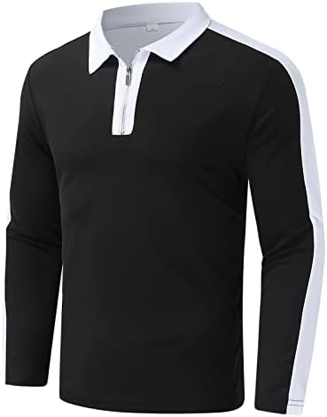 BEUU erkek Henley Gömlek Uzun Kollu Renk Bloğu Rahat Zip Up Egzersiz Spor Golf Yaka Tee Tops Temel Polo Gömlekler
