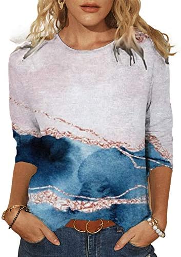 Üç Çeyrek Kollu T-Shirt Kadınlar Bayanlar için Estetik Grafik Baskı Bluzlar Ekip Boyun Güz Tops Şık Rahat