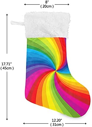 xigua Gökkuşağı Noel Çorap Beyaz Peluş Manşet Stocking Hediye Sahipleri için Parti Tatil Süslemeleri Süsler (17.7 İnç, 1 Paket)