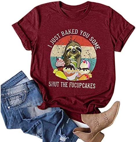 KEYEE Kadın T Shirt Tembellik Baskı Sevimli Grafik Tees Yaz Komik Rahat Kısa Kollu T-Shirt Tunikler Tops