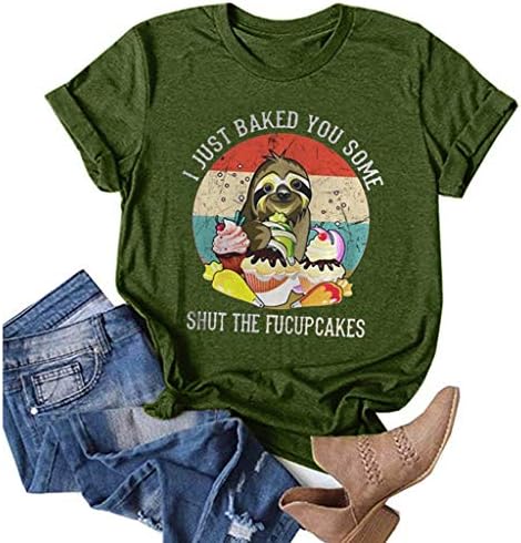 KEYEE Kadın T Shirt Tembellik Baskı Sevimli Grafik Tees Yaz Komik Rahat Kısa Kollu T-Shirt Tunikler Tops
