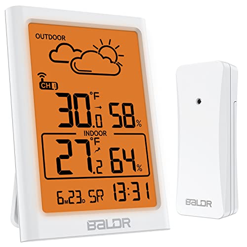 Hava Tahmini ve Geniş LCD (Beyaz-Turuncu)ile BALDR Kablosuz Kapalı Açık Termometre Dijital Higrometre