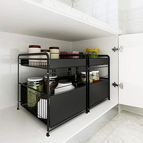 2 katmanlı baharat rafı pull-out mutfak rafı metal baharat organizatör büyük kapasiteli çok fonksiyonlu banyo yatak odası için-black_405x405x312mm