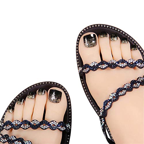 Kadınlar ve Kızlar için 24 Adet Yanlış Ayak Tırnak Glitter Dekore Tam Kapak Tutkal ile Sahte Ayak Tırnaklarını Basın (Gümüş)