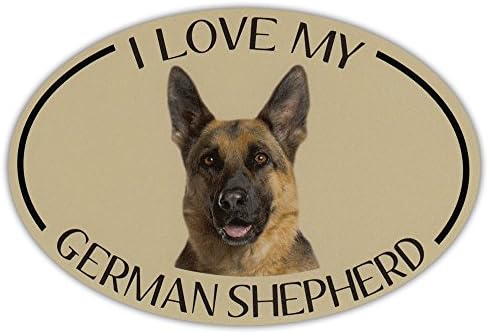 Oval Köpek Irkı Resim Araba Mıknatısı-Alman Çobanımı Seviyorum-Manyetik Tampon Çıkartması