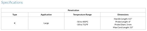 Sper Scientific 800066 Tip K Penetrasyon Termometre Probu, Büyük