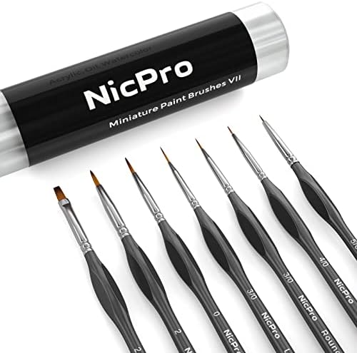 Nicpro Minyatür Detay Boya Fırçası Seti, Suluboya Yağ Akrilik için 7 Mikro Profesyonel Küçük İnce Boyama Fırçaları, Zanaat Ölçekli