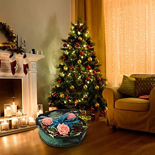 Venbın Dekoratif Çelenk Depolama, 24 İnç Noel Tatil Çelenkler Çelenk saklama çantası Konteyner, şeffaf PVC Kapak, dayanıklı 420D