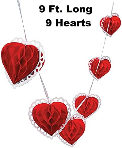 Kağıt Mendil Valentine 9 Kalp Çelenk (9 Feet Uzunluğunda) 6 Kalpler (1)