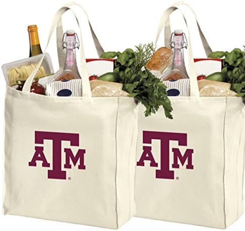 Yeniden kullanılabilir Texas A & M Alışveriş Çantaları veya Texas A & M Aggies Bakkal Çantası 2Pc Set Doğal Pamuk