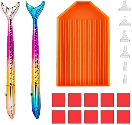21 Pcs Elmas Boyama kalem alet takımı-Renkli Mermaid Noktası Matkap Kalemler Plastik Elmas Plaka ile Elmas Boyama Tutkal için