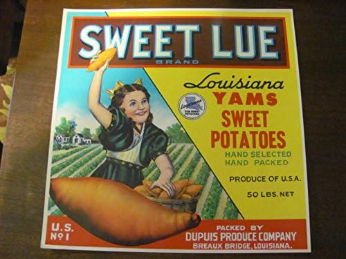 SWEET LUE Louisiana yam sandık etiketi, bağbozumu, 1940'lar / 50'ler