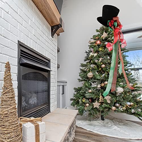 Şapka Yay Noel Ağacı Topper Uzatılmış Kuyruk Şerit Büyük Siyah Kadife Melon Derby Şapka Noel Noel Ağacı için Büyük Kapalı ve